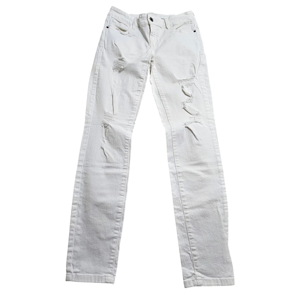 Guess Kate Skinny Jeans Womens 29 White Distressed Ripped Denim Pants